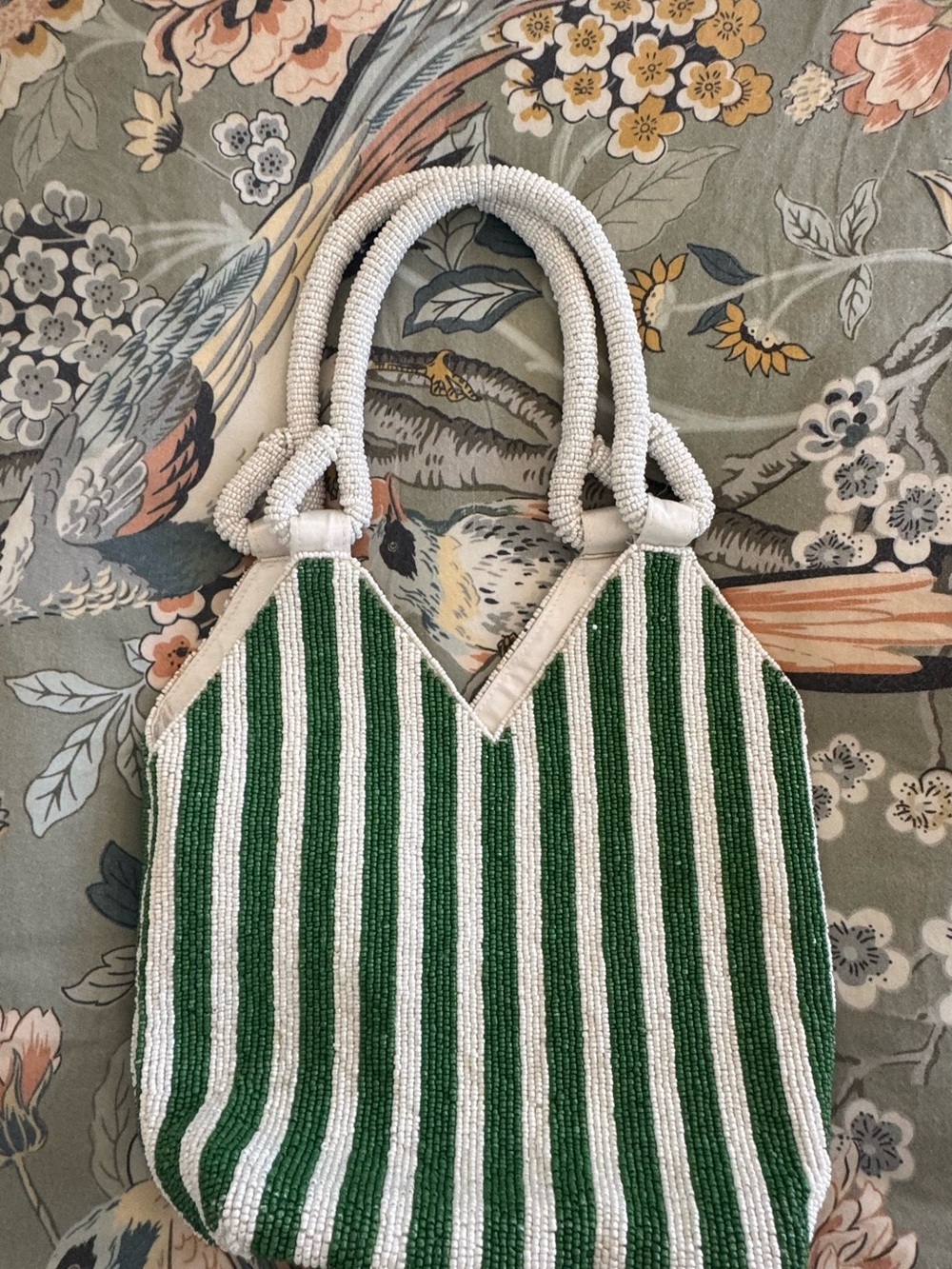 Beaded Green & White Striped Cocktail Tote - Picture 2 of 4
